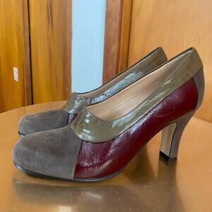 Anyi Lu | Made in Italy Leather Suede Taupe Burgundy Pumps Pristine Orig. $400+